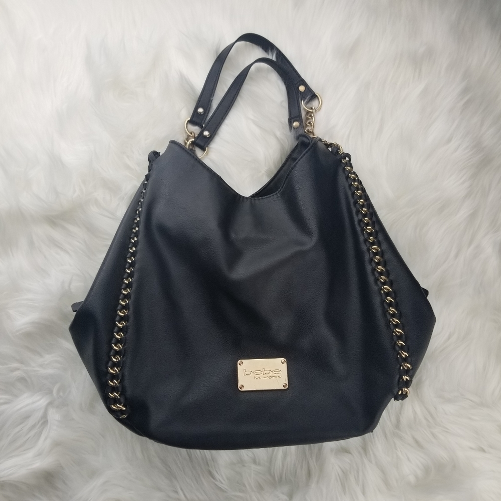 Bebe Collette leather bag triple entry shoulder chain